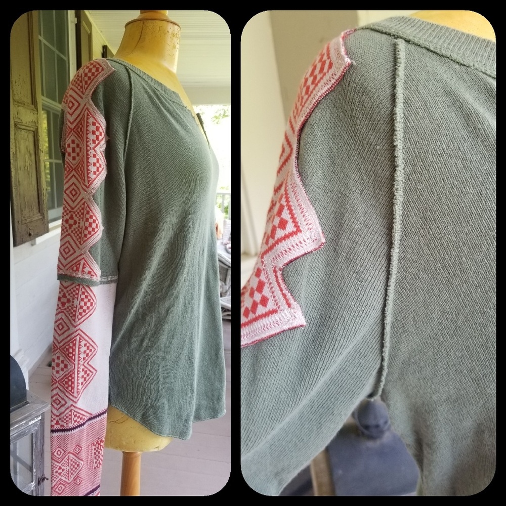 🆕️ Free People Nordic Pieced Patchwork Sleeve Top - Picture 7 of 8